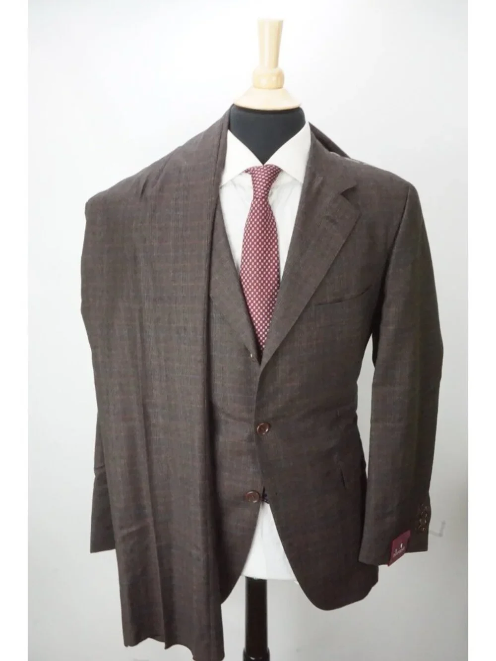 Sartoria Partenopea Brown Blue Plaid 2 Pc Suit Jacket Pant 54 EU NEW